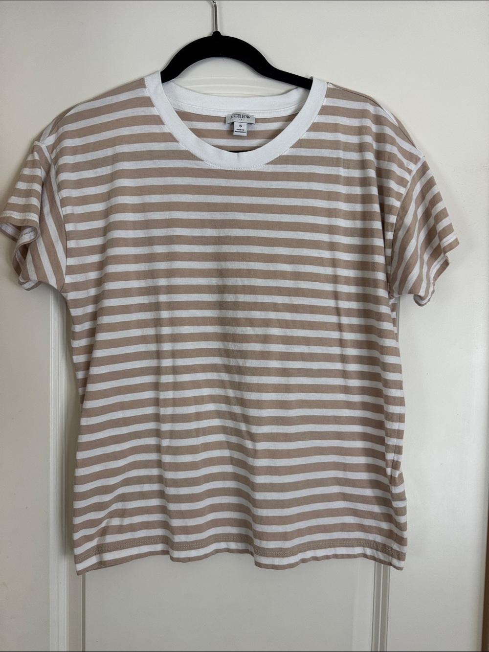 J. Crew Beige & White Striped Short Sleeve Tee